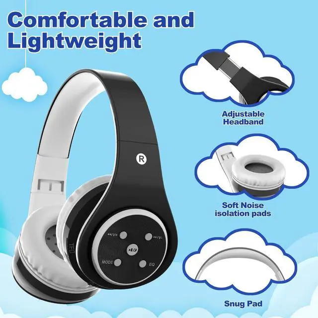 Alt view image 3 of 5 - Kids Bluetooth Headphones 85db/110db Volume Limit Wireless/Wired Aux Port Foldable Noise Protection Over-Ear Build-in Mic Headphones for Kids Adults Travel School Phone Pad Tablet PC Black