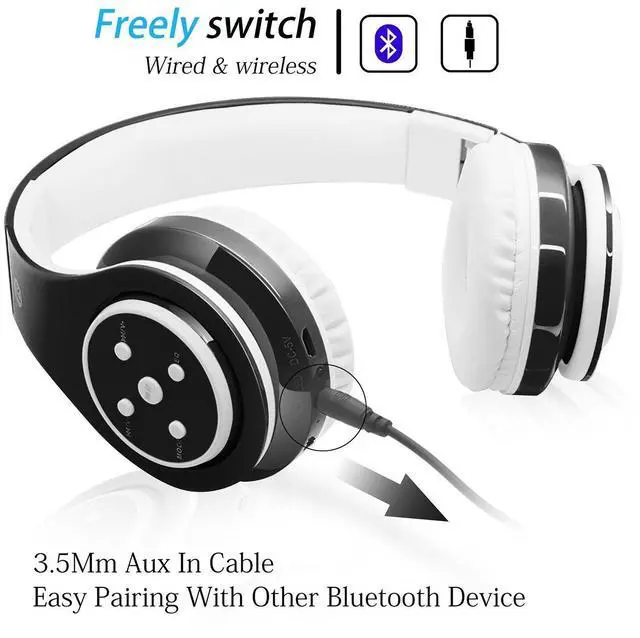 Alt view image 4 of 5 - Kids Bluetooth Headphones 85db/110db Volume Limit Wireless/Wired Aux Port Foldable Noise Protection Over-Ear Build-in Mic Headphones for Kids Adults Travel School Phone Pad Tablet PC Black
