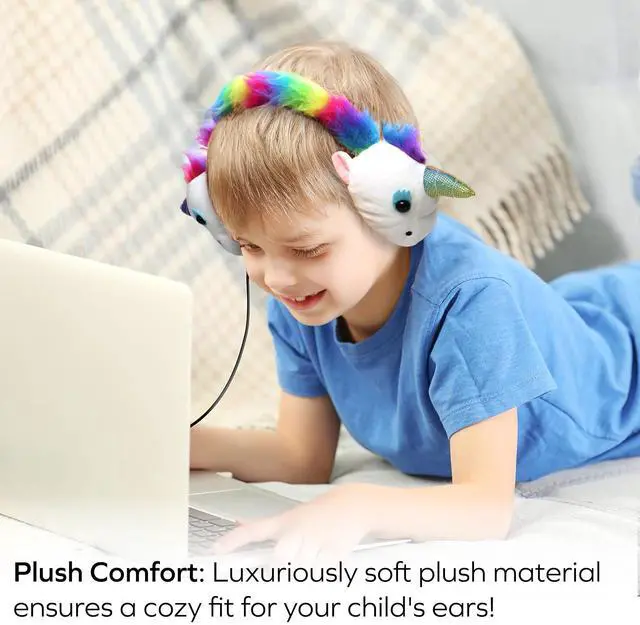 Alt view image 3 of 5 - Coby Wired Plush Kids Headphones, 3.5mm Jack with Built-In Splitter, Volume Limit, On-Ear Design, Lightweight, Great for Kids & Multiple Listeners