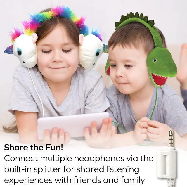 Alt view image 4 of 5 - Coby Wired Plush Kids Headphones, 3.5mm Jack with Built-In Splitter, Volume Limit, On-Ear Design, Lightweight, Great for Kids & Multiple Listeners