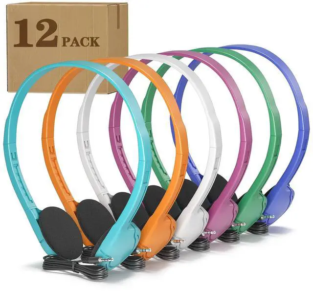 Main image of Keewonda School Headphones 12 Pack Multi Colors, Bulk Wired Disposable Kids Headphones for Classroom Students Individual Package
