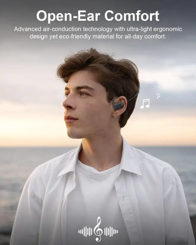 Alt view image 2 of 5 - Open Ear Bluetooth Headphones,Wireless Air Conduction Earbuds with Bluetooth 5.3 & Secure Fit,10H Playtime,Magnetic Fast Charge,IPX5 Waterproof,Lightweight & Built-in Mic for Running,Cycling,Workout