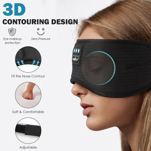 Alt view image 2 of 5 - MUSICOZY Sleep Headphones, Bluetooth Sleeping Mask Headband Headphones Eye Mask, Wireless Music Earbuds Earphones with HD Ultra-Thin Stereo Speakers for Side Sleepers Men Women