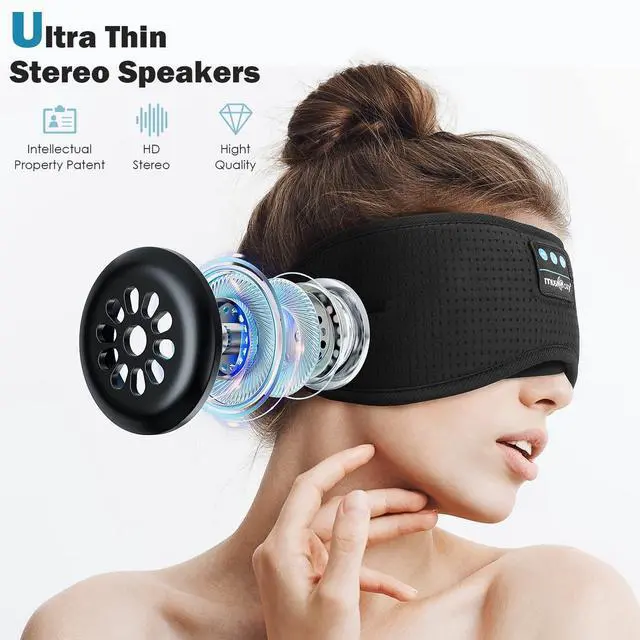 Alt view image 5 of 5 - MUSICOZY Sleep Headphones, Bluetooth Sleeping Mask Headband Headphones Eye Mask, Wireless Music Earbuds Earphones with HD Ultra-Thin Stereo Speakers for Side Sleepers Men Women
