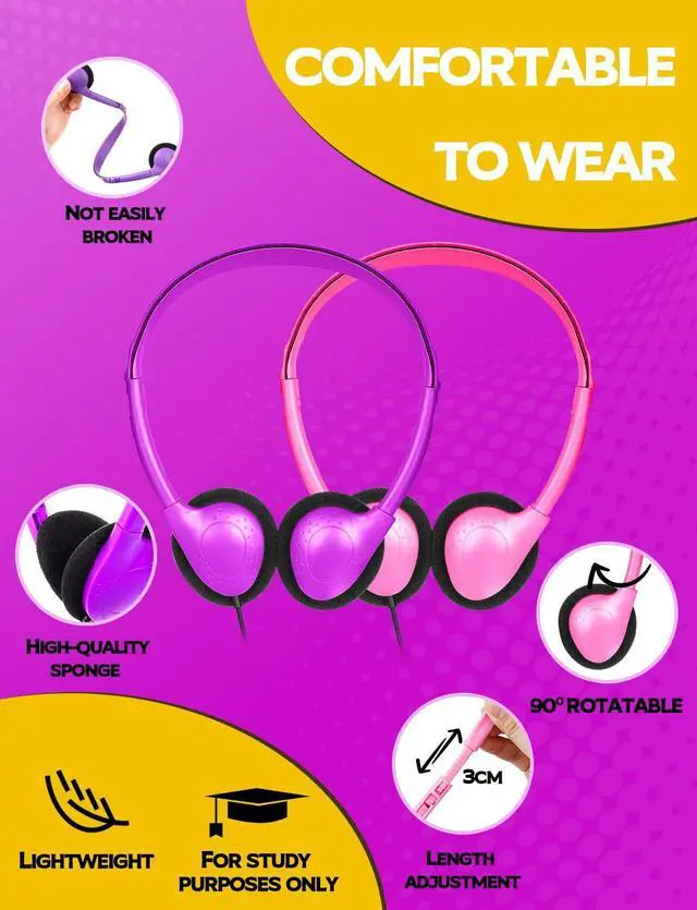 Alt view image 3 of 5 - GDBOMA Kids Headphones Bulk 25 Pack for School Students Children Toddler Boys Girls Teen Adult Wholesale Wired Adjustable On Ear Headphones for Classroom 3.5mm Jack Multi Colors