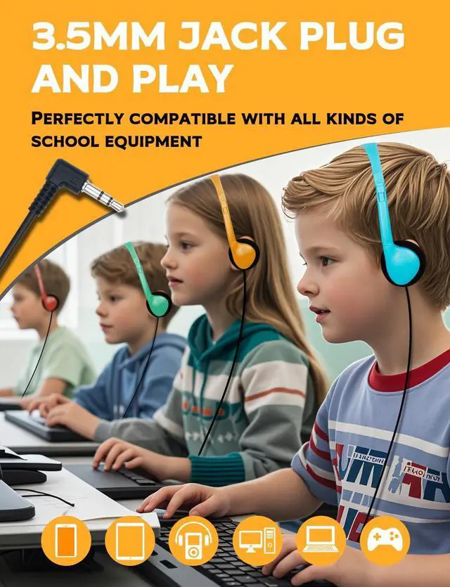 Alt view image 5 of 5 - GDBOMA Kids Headphones Bulk 25 Pack for School Students Children Toddler Boys Girls Teen Adult Wholesale Wired Adjustable On Ear Headphones for Classroom 3.5mm Jack Multi Colors