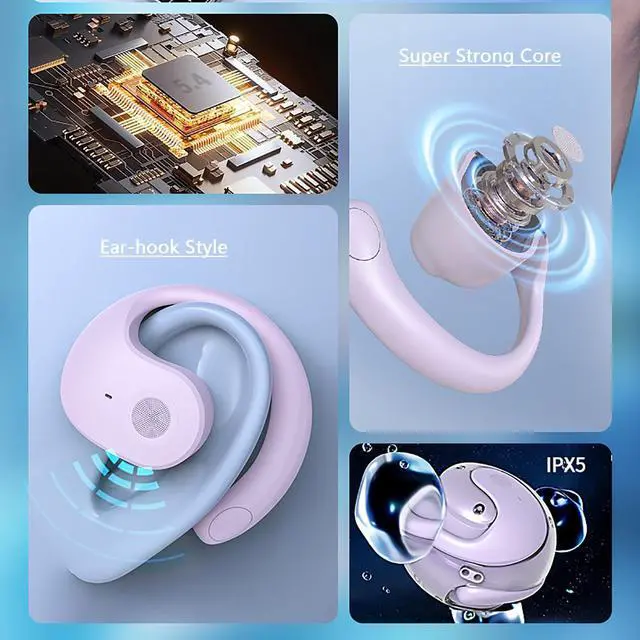 Alt view image 4 of 5 - ANEFOSE Earphone Wireless Bluetooth, OWS Hanging Bluetooth 5.4 Earphones, Open Ear Headset Ball - Portable and Comfortable, HiFi Stereo Sound Headphones Noise Cancelling Running Sport (Black)