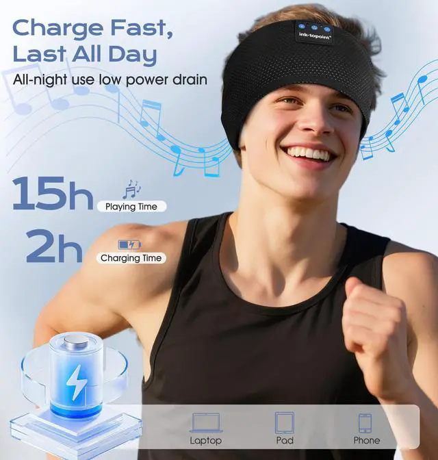 Alt view image 4 of 5 - ink-topoint Sleep Headphones Headband Bluetooth 5.4, Sports Wireless Earphones Sleeping Headphones with Ultra-Thin HD Stereo Speaker for Sleeping Gift Workout Running Jogging Yoga