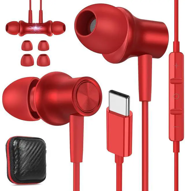 Main image of USB C Headphone for Samsung S25 Ultra S24+ S23 Fe S22, Type C Earphone Noise Isolating with Mic Stereo Magnetic Corded USBC Earbud for iPhone 16 15 Pro Max Plus iPad Galaxy A35 Flip 6 Pixel 9 8 7, Red