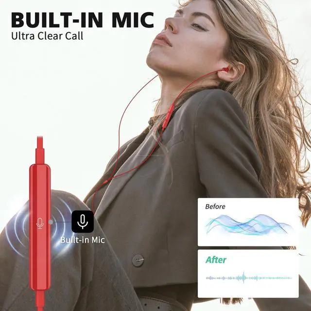 Alt view image 4 of 5 - USB C Headphone for Samsung S25 Ultra S24+ S23 Fe S22, Type C Earphone Noise Isolating with Mic Stereo Magnetic Corded USBC Earbud for iPhone 16 15 Pro Max Plus iPad Galaxy A35 Flip 6 Pixel 9 8 7, Red