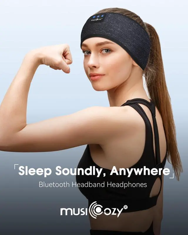 Alt view image 3 of 5 - MUSICOZY Sleep Headphones Bluetooth 5.4 Headband, Wireless Earphones Sweat Resistant Earbuds with Ultra-Thin HD Stereo Speaker for Workout Running