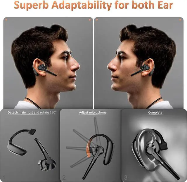Alt view image 4 of 5 - AMINY Wireless Bluetooth Headset with Microphone 30 Hrs Talking Time V5.3 Auriculares Bluetooth Earpiece,AI Noise Cancelling Bluetooth Earphones for Trucker Office Home