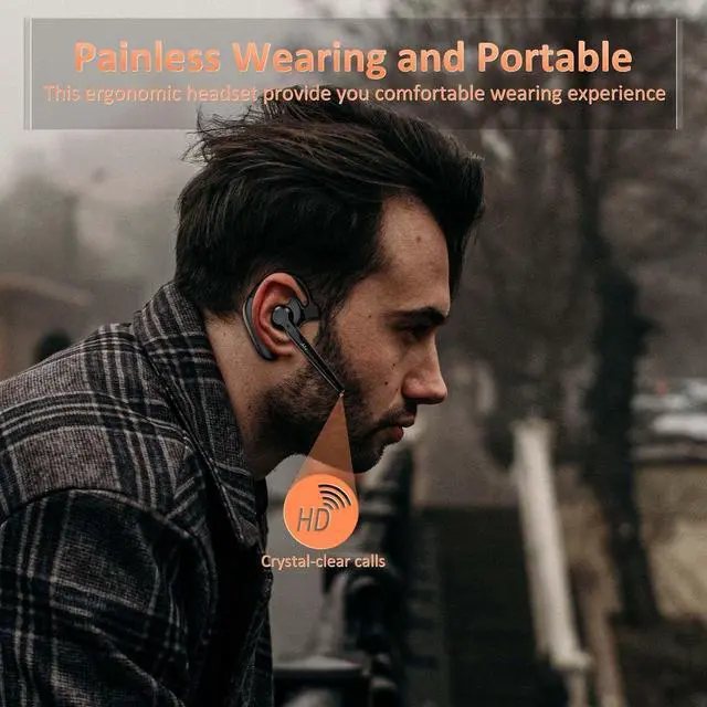 Alt view image 3 of 5 - AMINY Wireless Bluetooth Headset with Microphone 30 Hrs Talking Time V5.3 Auriculares Bluetooth Earpiece,AI Noise Cancelling Bluetooth Earphones for Trucker Office Home