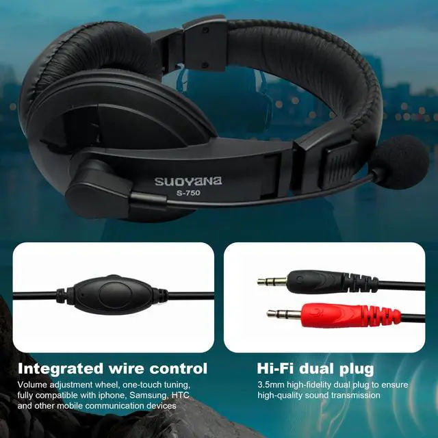 Alt view image 2 of 5 - XPLUS Wired Headset with Noise Cancelling Microphone for PC Laptop - Headphones with in-Line Control, Lightweight, Enhanced Sound & MIC Mute