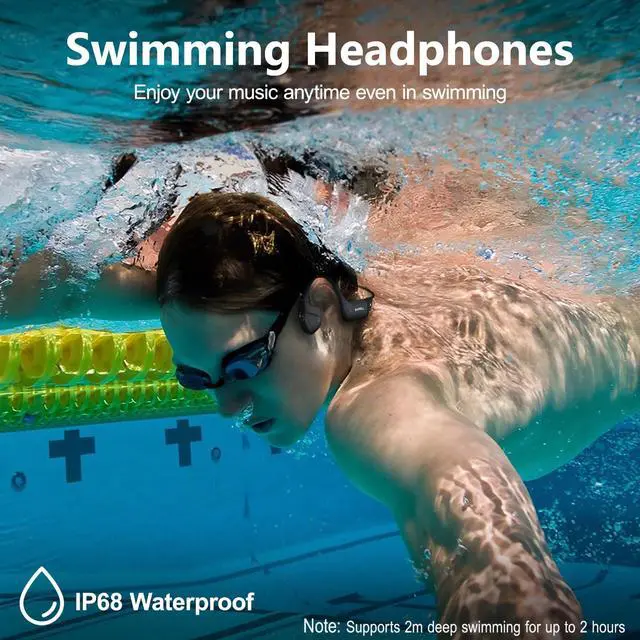 Alt view image 2 of 5 - Rhyfell Swimming Headphones, Bone Conduction Headphones Bluetooth 5.4, All Liquid Silicone, IP68 Swimming Waterproof, 32G Memory Underwater Listening for Snorkeling, Surfing, Swimming, Rafting