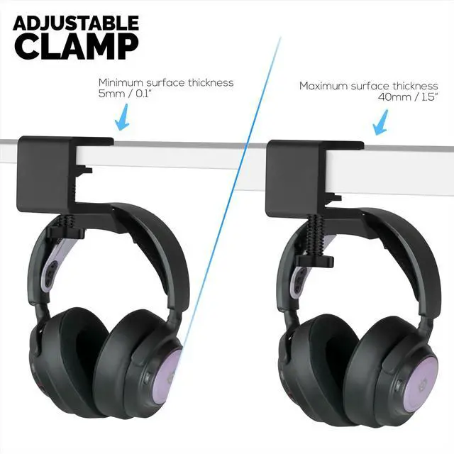 Alt view image 2 of 5 - BRAINWAVZ Paw - Under Desk Headphone Hanger Stand, Screw in Place, Easy to Install with Adjustable Mounting Clamp, Suitable for All Headsets, Black