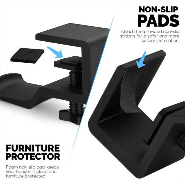 Alt view image 3 of 5 - BRAINWAVZ Paw - Under Desk Headphone Hanger Stand, Screw in Place, Easy to Install with Adjustable Mounting Clamp, Suitable for All Headsets, Black