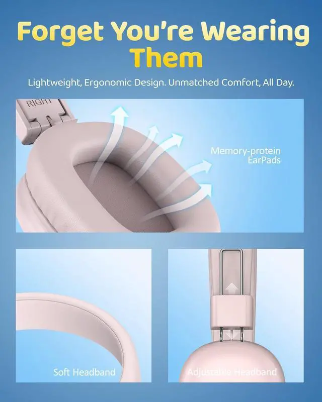 Alt view image 4 of 5 - [Pink+Red]Kids Bluetooth Headphones, Wireless Headphones with HD ENC Microphone, 50 Hours Playtime, Safe Volume, Type C Fast Charging, Foldable On-Ear Headphone for Children/Teens/Smart Device