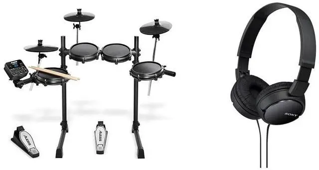 Main image of Alesis Turbo Mesh Kit - Electric Drum Set With 100+ Sounds & Sony ZX Series Wired On-Ear Headphones, Black MDR-ZX110, 7.87 x 1.81 x 5.87 inches