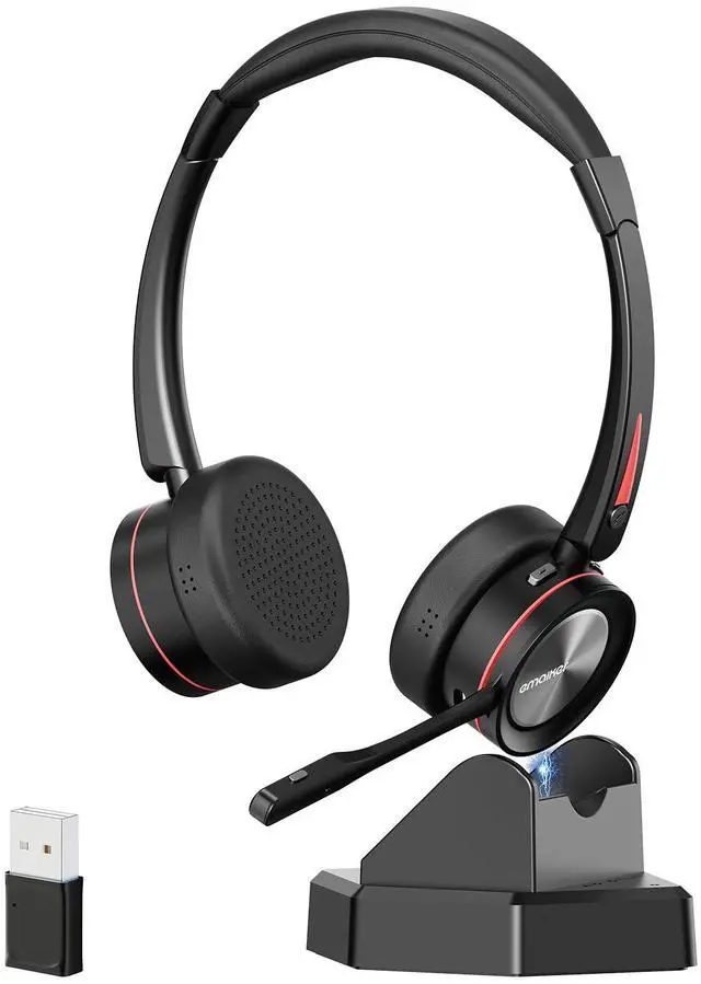 Main image of ENC Stereo Wireless Headset with Microphone for PC, BT V5.2 Computer Headset with Noise Cancelling Mic, USB Dongle & Mute Button for Office Work/ Cell Phones/Driver/Call Center/Teams/Zoom/Meeting