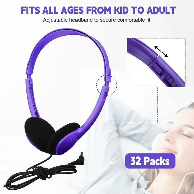 Alt view image 2 of 5 - Konohan 30 Pack Kids Headphones Bulk for School Classroom Student Wired Headphones Adjustable with 3.5 mm Jack for Kids Adults(Purple)