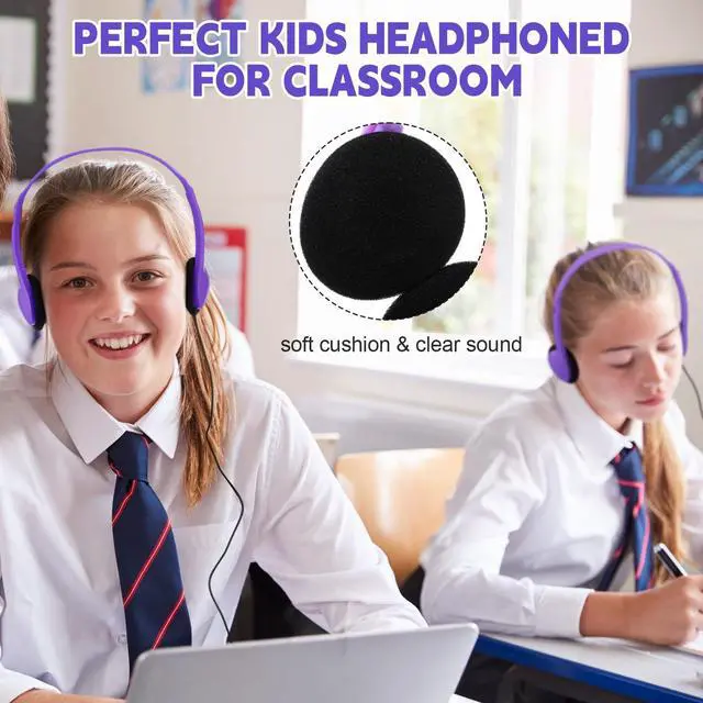 Alt view image 4 of 5 - Konohan 30 Pack Kids Headphones Bulk for School Classroom Student Wired Headphones Adjustable with 3.5 mm Jack for Kids Adults(Purple)