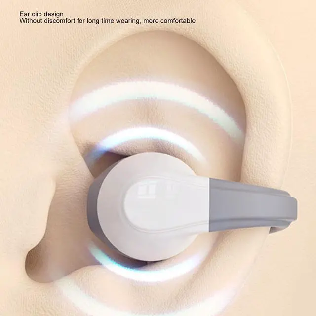 Alt view image 3 of 5 - Yunseity Open Ear Clip Headphones, Earbuds Bluetooth 5.3, Noise Reduction Single Ear Clip Sports Earbuds for Music Calling for Running Cycling (White Grey)