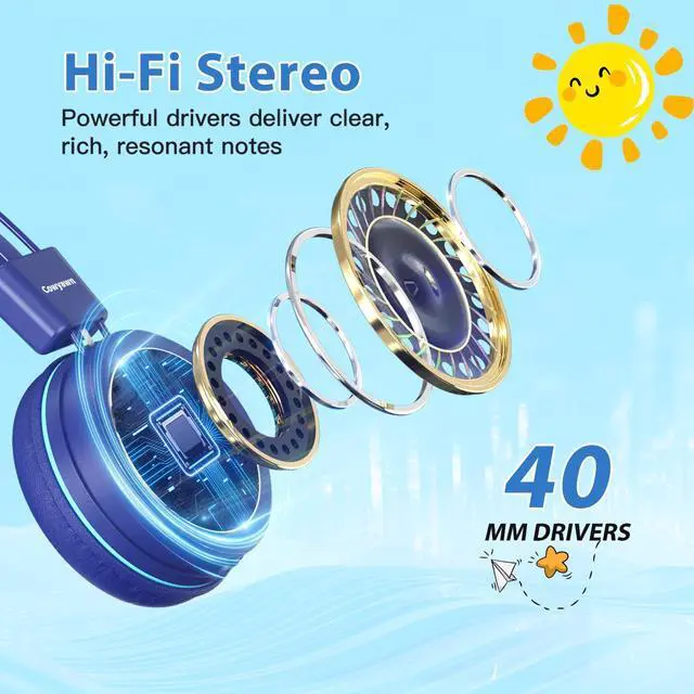 Alt view image 4 of 5 - Cowyawn 3.5mm Kids Headphones and USB Type C Kids Headphones for School, 94dB Volume Limited, Wired Toddler Headphones, On-Ear Wired Headphones for Kids/Children/Teens/Boys