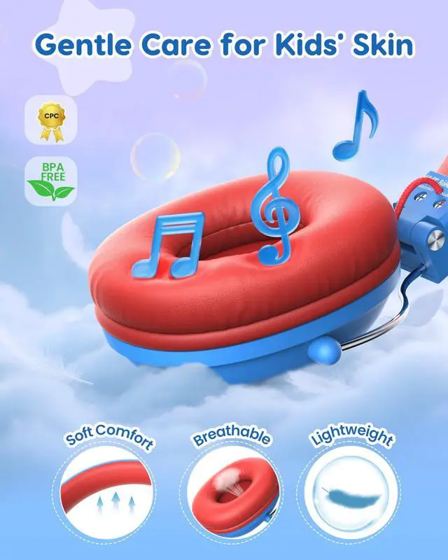 Alt view image 3 of 5 - awatrue [Blue Red+Green Yellow] Kids Headphones,Wired Toddler Headphones with Volume Limit(74/85dB),Lightweight & Comfortable Stereo Childs Headset,3.5mm Jack,Cute Q-Style Durable On-Ear Headphone