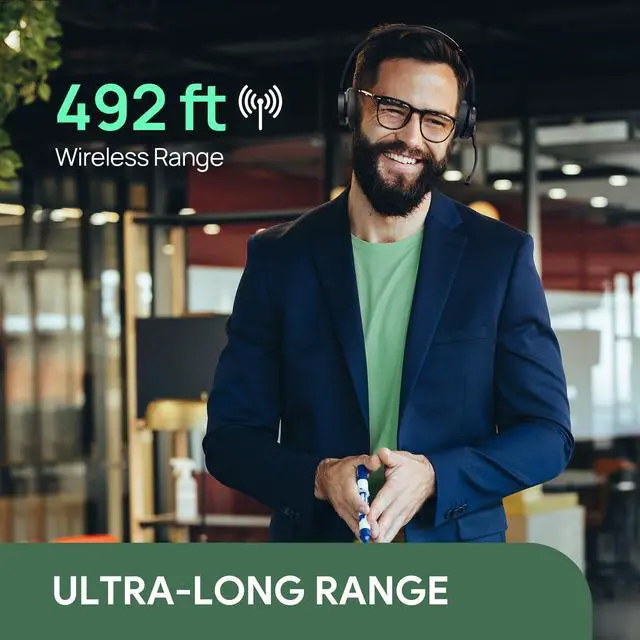 Alt view image 3 of 5 - Yealink WH64 Hybrid DECT& Bluetooth Wireless Headset, 492ft Range Mono Teams Headphones with DECT Dongle, 3X Mic, 26H Talk Time, Office Work Portable Single On Ear Headsets for PC,Cellphone,Laptop