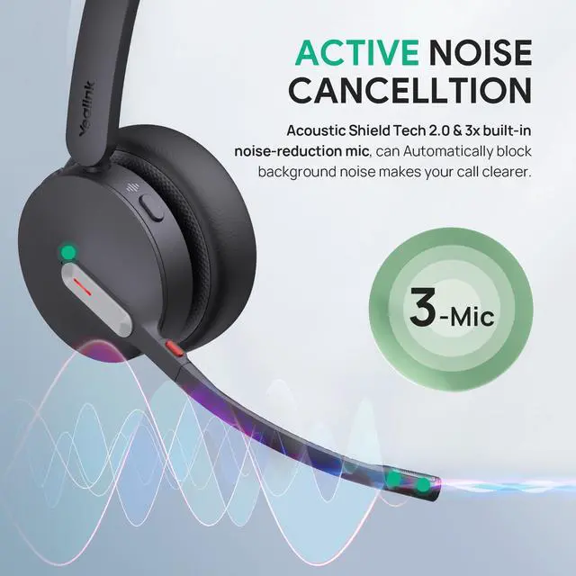 Alt view image 5 of 5 - Yealink WH64 DECT & Bluetooth Dual Teams Wireless Headset, 606 ft Range On Ear Work Headphones with 3X Noise Cancelling Mic, 32H Talk Time, Ringer, Office Headsets for Desk IP Phone, PC,Cellphone