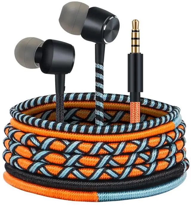 Alt view image 2 of 5 - URIZONS Cute Colorful Earbuds Girls Headphones with Microphone - Braided in-Ear Earphones Compatible with Cell Phones Laptop Tablets Smartphones Fabric BraidedHeavy Duty Bass(Orange)