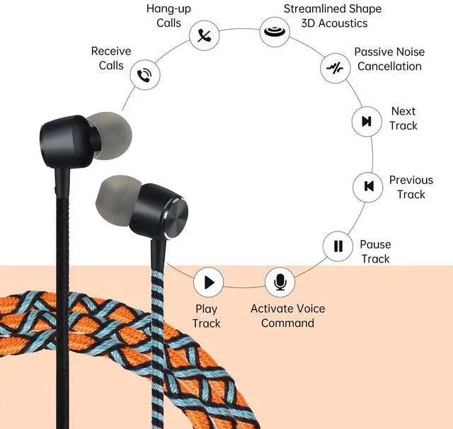 Alt view image 4 of 5 - URIZONS Cute Colorful Earbuds Girls Headphones with Microphone - Braided in-Ear Earphones Compatible with Cell Phones Laptop Tablets Smartphones Fabric BraidedHeavy Duty Bass(Orange)