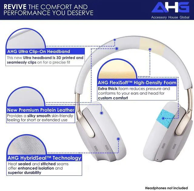 Alt view image 2 of 5 - AHG Accessory House Global QC Ultra Replacement Ear pad and Headband Pad Kit Cushion Compatible with Bose QuietComfort Ultra Wireless Headphones. (AHG-QUIETCOMFORT-Ultra-Combo-White-Smoke)