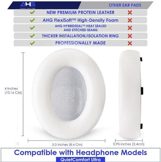 Alt view image 4 of 5 - AHG Accessory House Global QC Ultra Replacement Ear pad and Headband Pad Kit Cushion Compatible with Bose QuietComfort Ultra Wireless Headphones. (AHG-QUIETCOMFORT-Ultra-Combo-White-Smoke)
