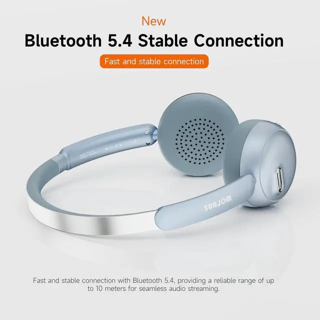 Alt view image 2 of 5 - Sirius Wireless Retro Headphones, Bluetooth 5.4, 70H Playtime, ANC/ENC Active Noise Cancelling Reduction On-Ear with Microphone, Throwback 80's/ 90's Design-Blue