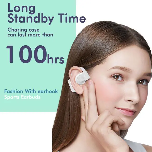 Alt view image 2 of 5 - ZHONGDE Wireless Running Earbuds, 100 Hour Long Battery Life Over The Ear Earbuds with EarHooks, Around Ear Buds Wireless Earbuds with Microphone, Earphones in Ear Headphones LR06