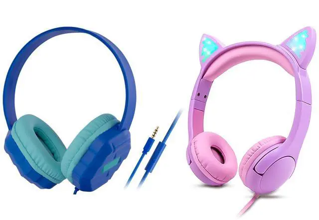 Main image of Olyre Kids Headphones Wired with Microphone Blue & Pink/Purple