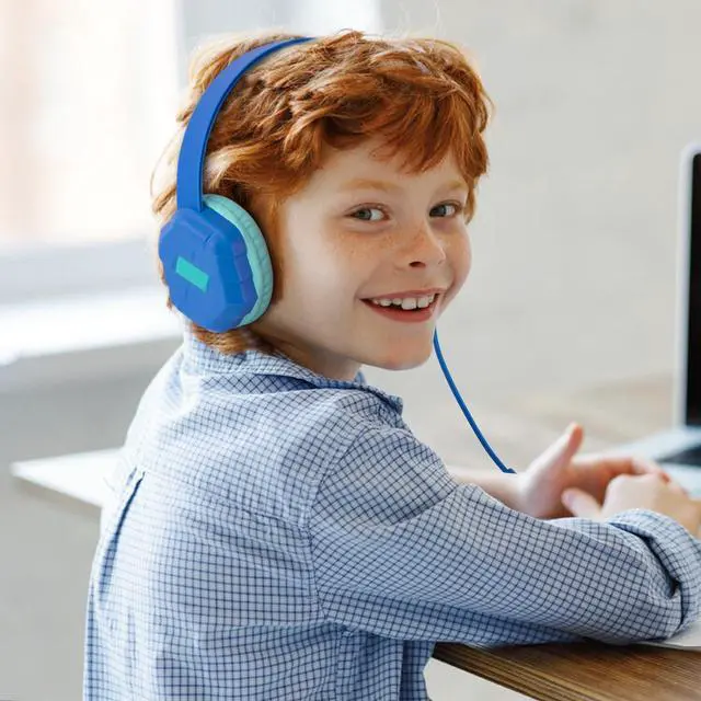 Alt view image 2 of 5 - Olyre Kids Headphones Wired with Microphone Blue & Pink/Purple