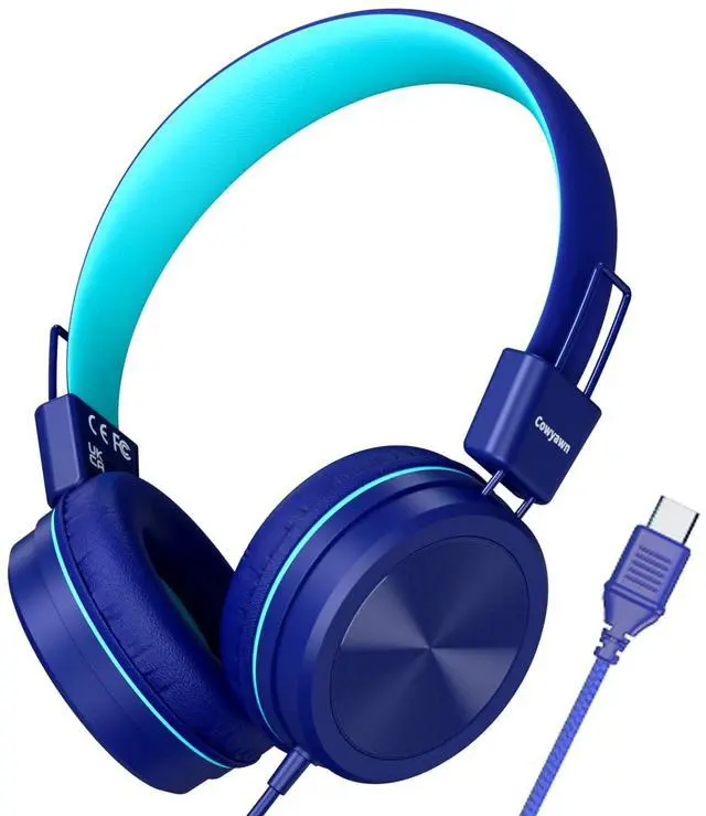 Main image of Cowyawn USB Type C Kids Headphones for School, 94dB Volume Limited, Kids Headphones with USB C Cord, HD Stereo Sound, Foldable Lightweight On-Ear Wired Headphones for Kids/Children/Teens/Boys