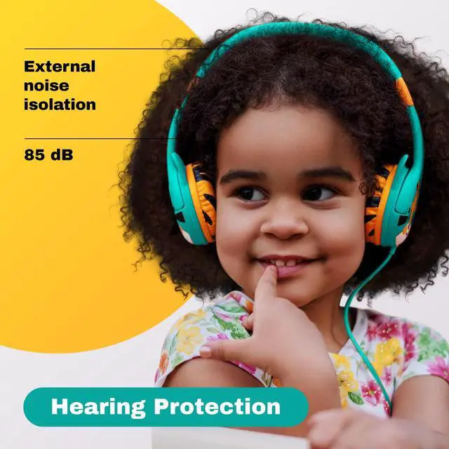 Alt view image 4 of 5 - Kidrox Kids Headphones Bundle - Tiger & Dinosaur Themed Wired Headphones for Toddlers & Children Ages 1-10 - Volume-Limited 85/94dB, Built-in Mic, 3.5mm Jack - Durable, Travel-Ready, Fun Designs