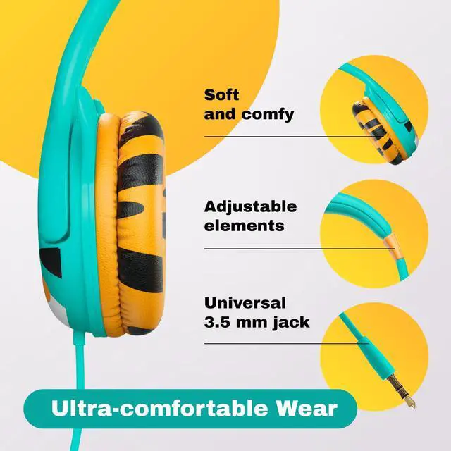 Alt view image 5 of 5 - Kidrox Kids Headphones Bundle - Tiger & Dinosaur Themed Wired Headphones for Toddlers & Children Ages 1-10 - Volume-Limited 85/94dB, Built-in Mic, 3.5mm Jack - Durable, Travel-Ready, Fun Designs