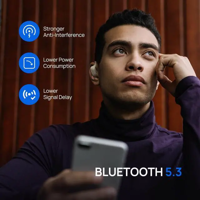 Alt view image 2 of 5 - Hivox Open Ear Earbuds,Wireless Headphones with Earhooks,Earphones Wireless Bluetooth Air Conduction,Ultra-Comfort,Clear Calls,30H Playtime,IP54 Waterproof