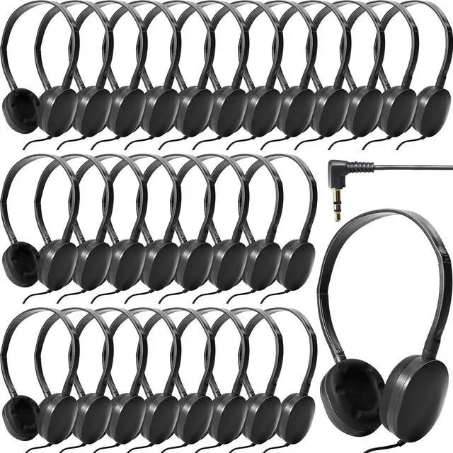 Main image of Flutesan 30 Pack Wired Headphones, Adjustable On Ear Headphones, Kids Headphones with Stereo, Children Headphones Earbuds for Kids, Boys, Girls, Schools, Laptop, Travel, Plane, Tablet (Black)