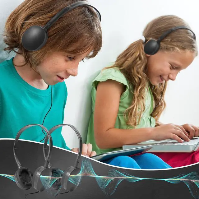 Alt view image 5 of 5 - Flutesan 30 Pack Wired Headphones, Adjustable On Ear Headphones, Kids Headphones with Stereo, Children Headphones Earbuds for Kids, Boys, Girls, Schools, Laptop, Travel, Plane, Tablet (Black)