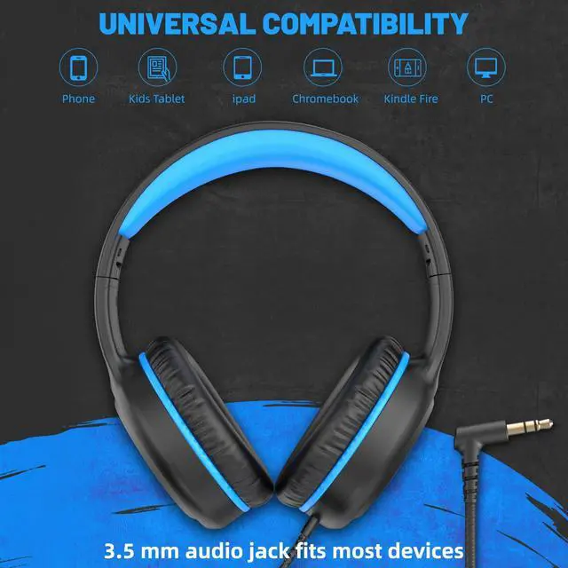 Alt view image 3 of 5 - UKELALA On Ear Wired Blue Headphones for Boys Girls Folding Corded Headphones for Kids Youth Student Children Portable Headphones for School Classroom