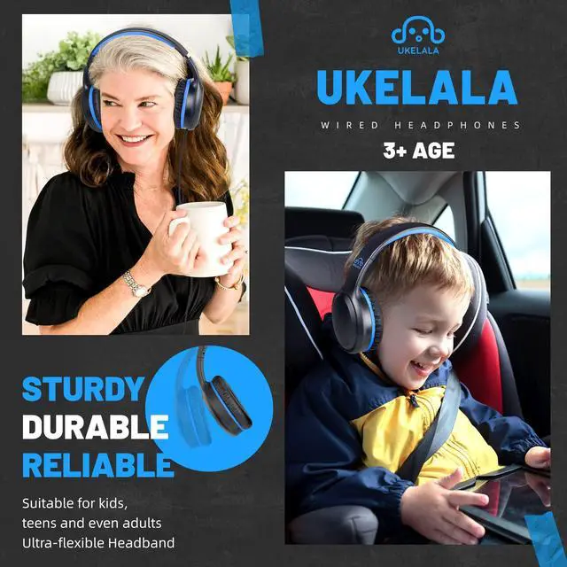 Alt view image 4 of 5 - UKELALA On Ear Wired Blue Headphones for Boys Girls Folding Corded Headphones for Kids Youth Student Children Portable Headphones for School Classroom