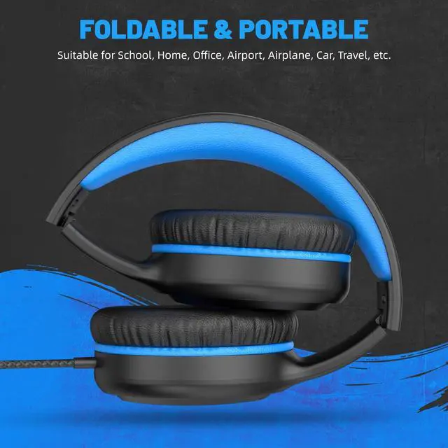 Alt view image 5 of 5 - UKELALA On Ear Wired Blue Headphones for Boys Girls Folding Corded Headphones for Kids Youth Student Children Portable Headphones for School Classroom