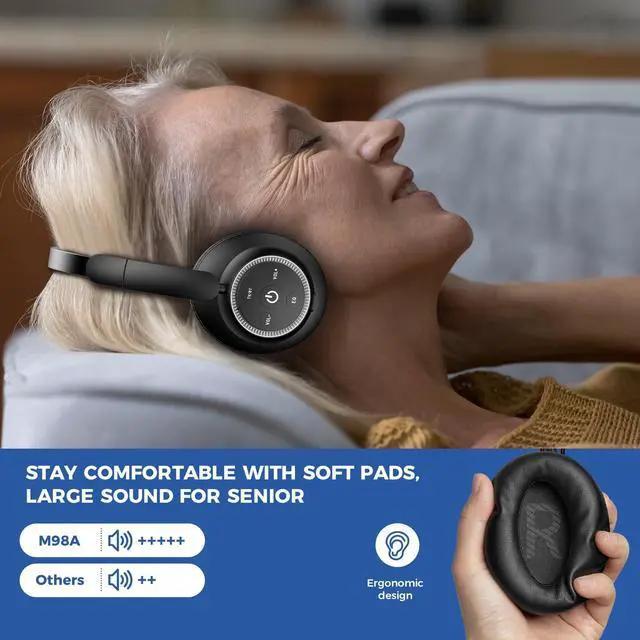 Alt view image 4 of 5 - ZUPVIY Wireless Headphones for TV Watching, TV Headphones Wireless for Seniors with Transmitter Charging Base, Support Optical,AUX,RCA and USB, High Volume No Audio Delay, Plug and Play, BKGD