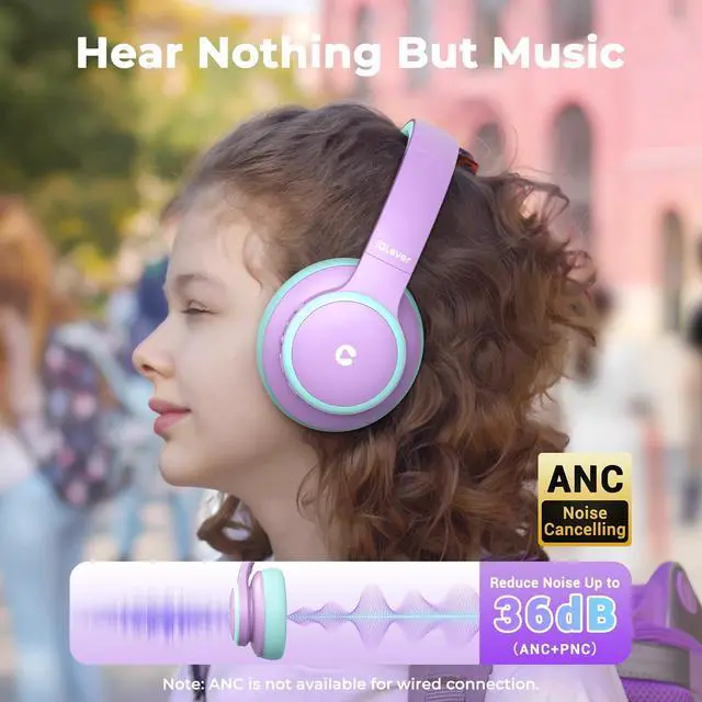 Alt view image 2 of 5 - iClever BTH26 Active Noise Cancelling Headphones for Kids & Headphones Case Bundles